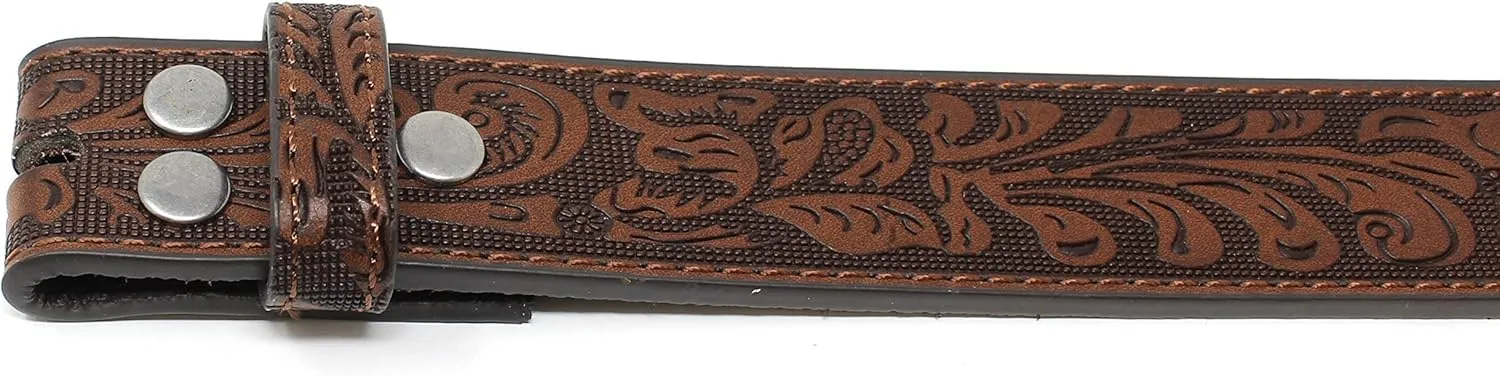BC Belts Womens Leather Belt Strap with Embossed Western Scrollwork 1.25" Wide with Snaps