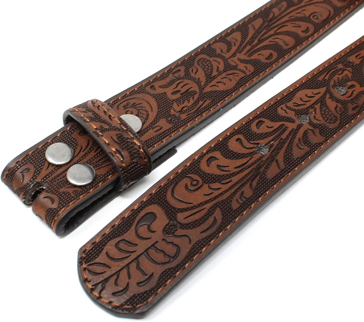 BC Belts Womens Leather Belt Strap with Embossed Western Scrollwork 1.25" Wide with Snaps