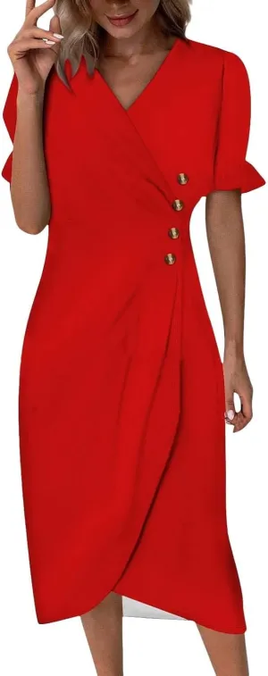 Beach Dresses for Women 2025 Spring Trendy Floral Boho Elegant V Neck Short Sleeve Irregular Hem Midi Dress