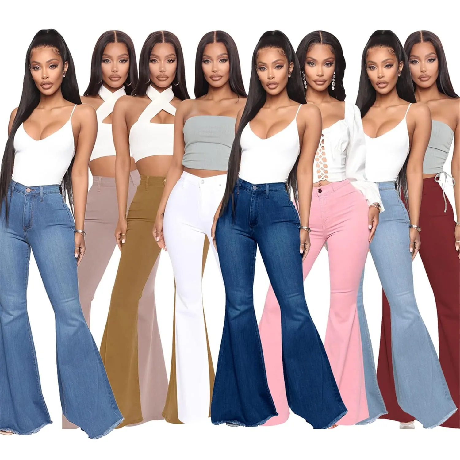 Bell Bottom Jeans for Women High Waisted Raw Hem Flared Jeans Stretch Slimming Wide Leg Flared Denim Pants (Medium,Blue)
