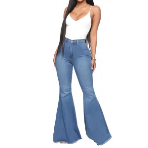 Bell Bottom Jeans for Women High Waisted Raw Hem Flared Jeans Stretch Slimming Wide Leg Flared Denim Pants (Medium,Blue)