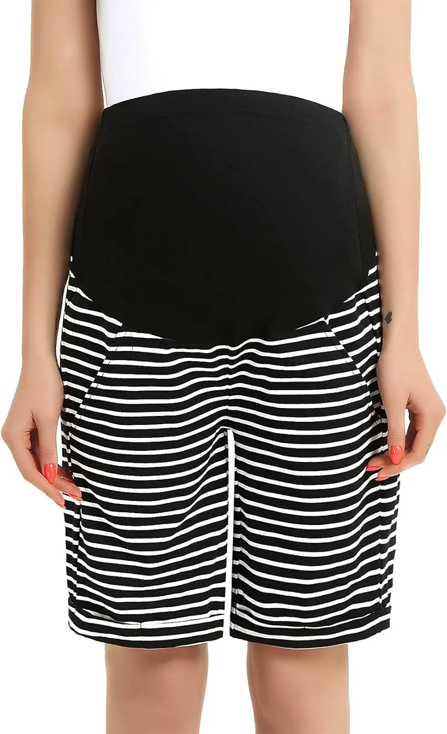 Bhome Maternity Bermuda Shorts Over The Belly Workout Loose Casual Pregnancy Pants with Pockets