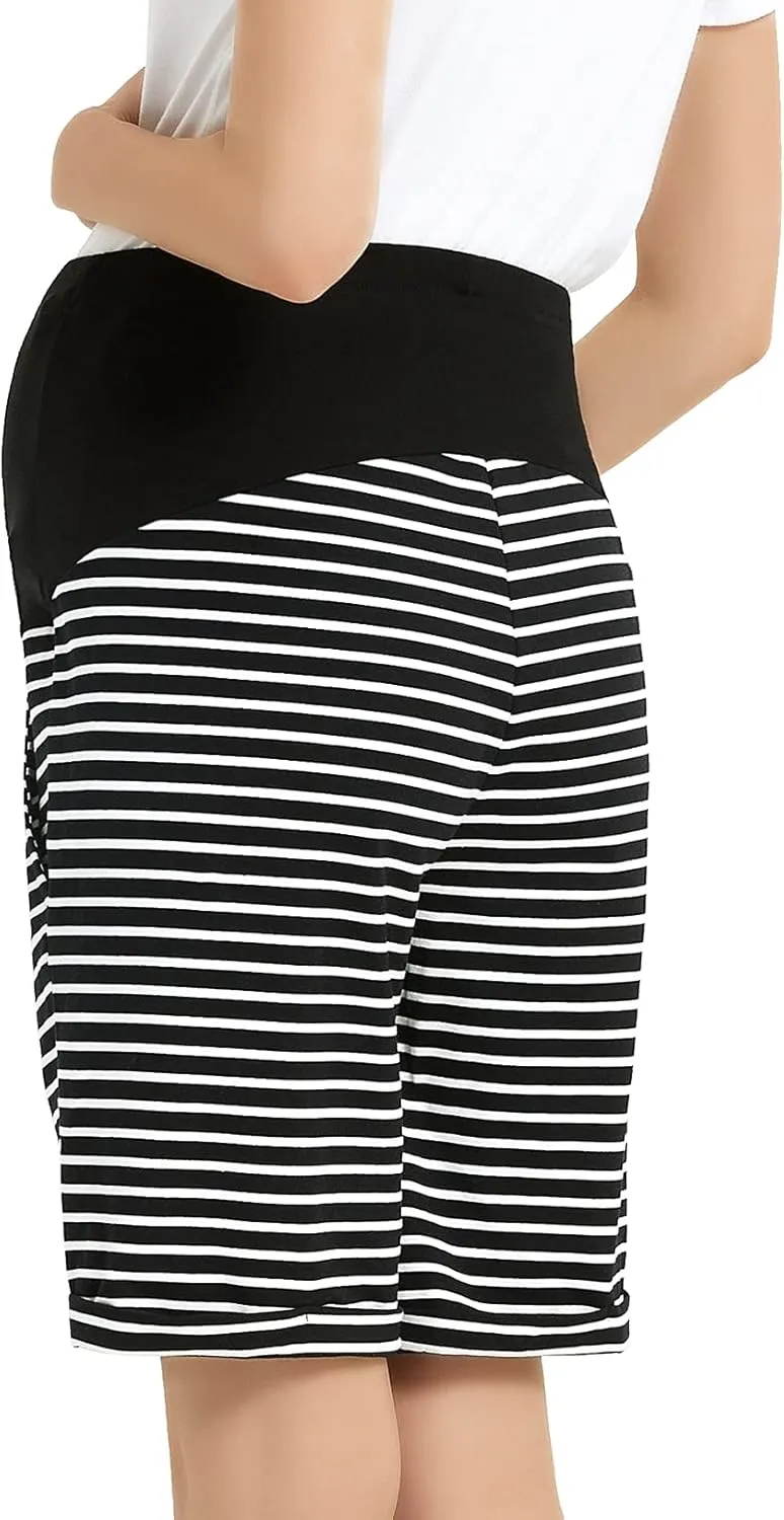 Bhome Maternity Bermuda Shorts Over The Belly Workout Loose Casual Pregnancy Pants with Pockets