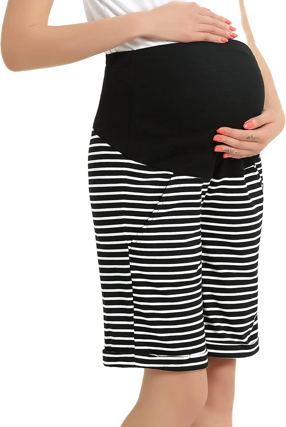 Bhome Maternity Bermuda Shorts Over The Belly Workout Loose Casual Pregnancy Pants with Pockets
