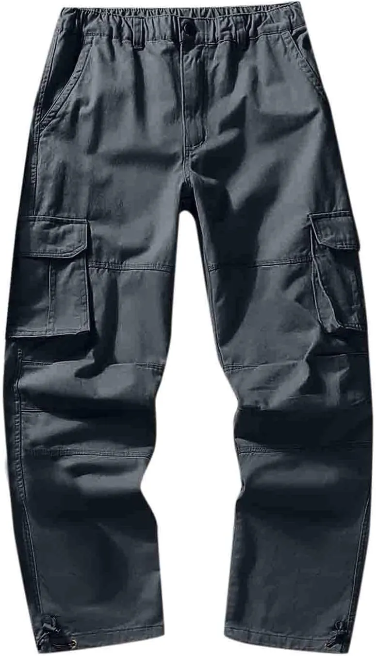Big and Tall Men Cargo Jogger Sweat Pants Open Bottom Ripstop Hiking Work Pants Relaxed Fit Elastic Waisted Cuffed Ankle