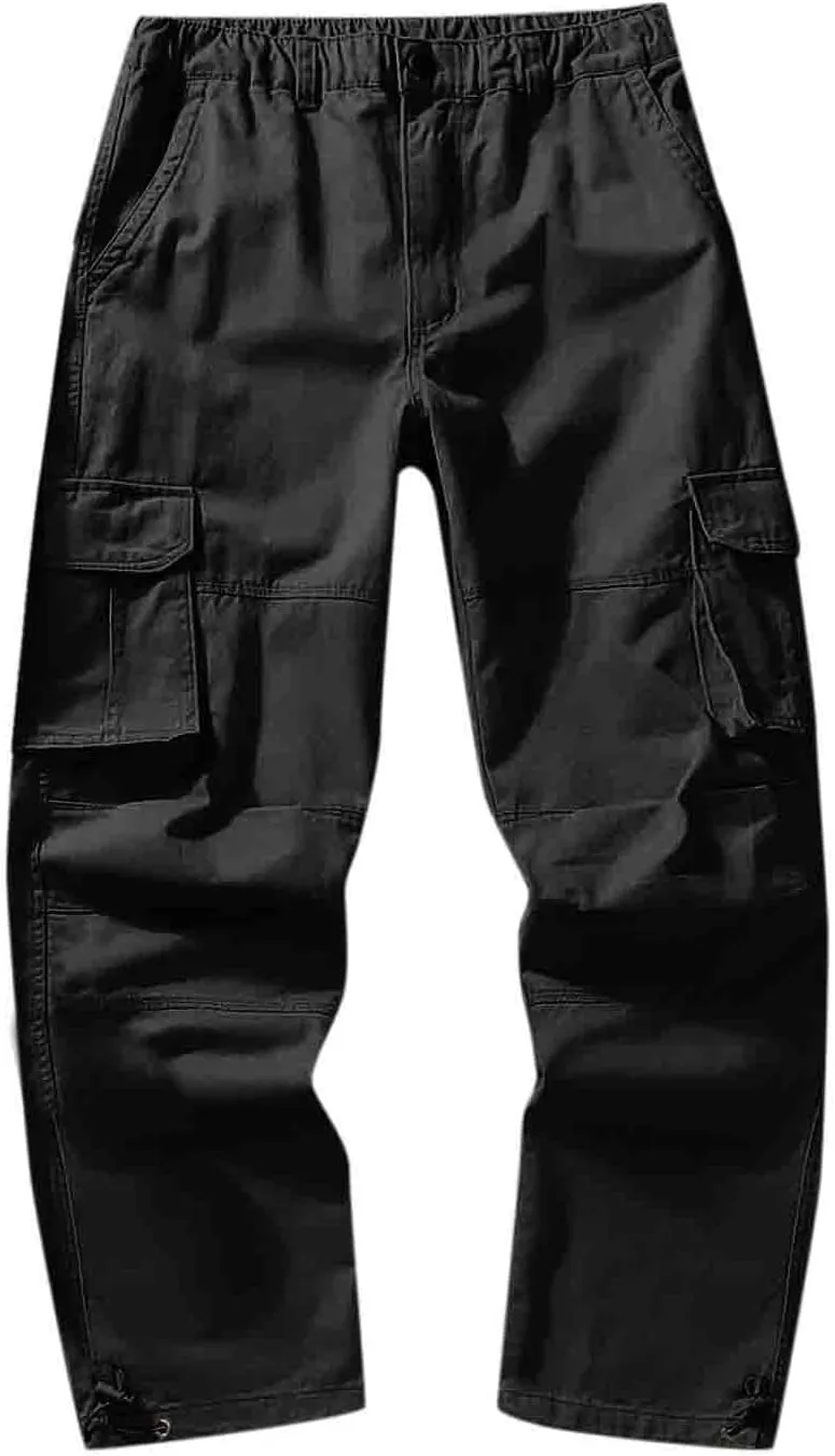 Big and Tall Men Cargo Jogger Sweat Pants Open Bottom Ripstop Hiking Work Pants Relaxed Fit Elastic Waisted Cuffed Ankle