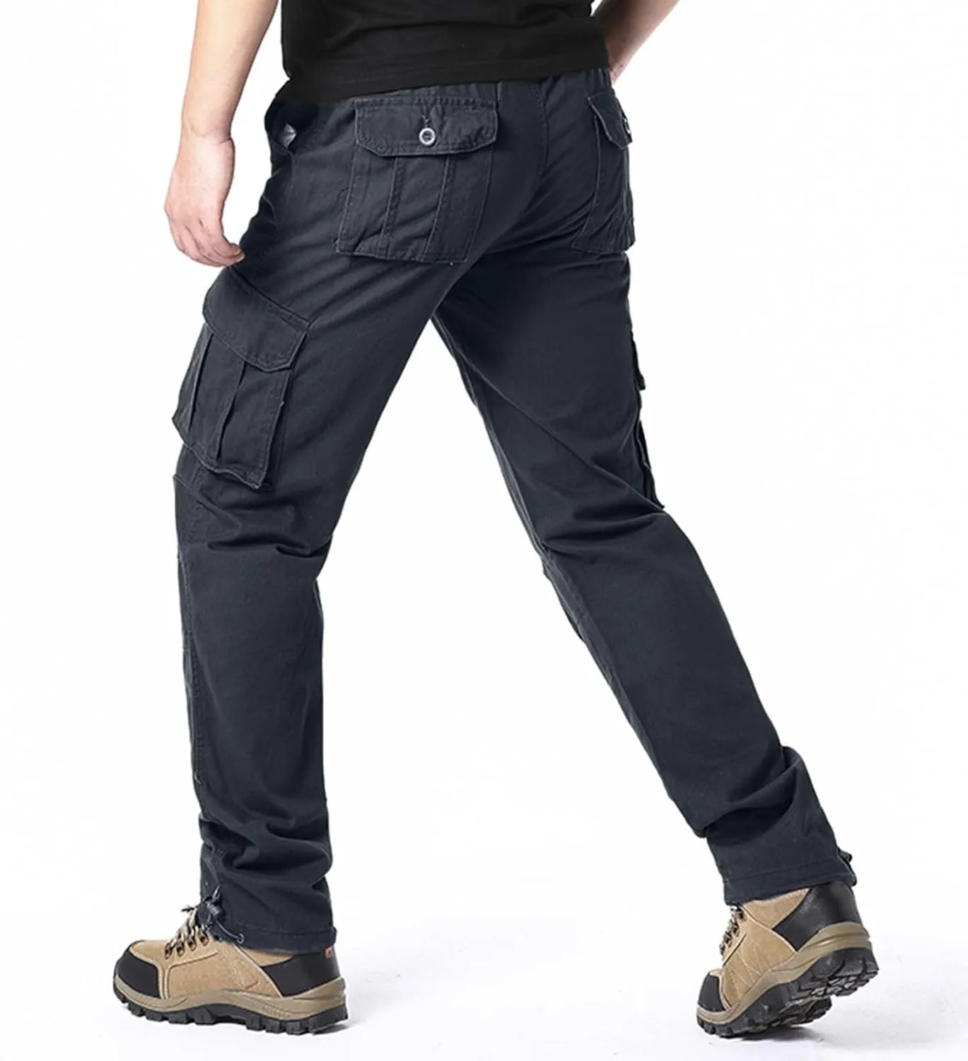Big and Tall Men Cargo Jogger Sweat Pants Open Bottom Ripstop Hiking Work Pants Relaxed Fit Elastic Waisted Cuffed Ankle