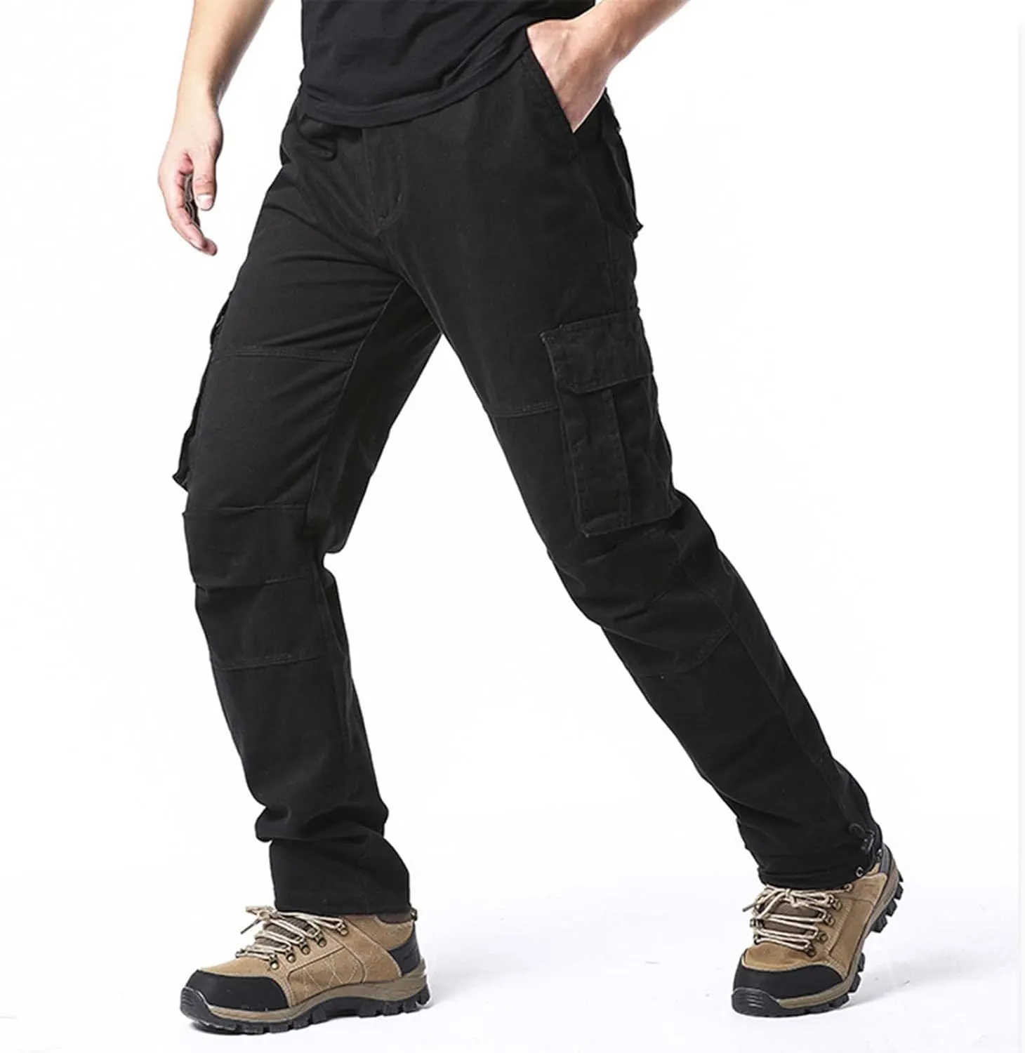 Big and Tall Men Cargo Jogger Sweat Pants Open Bottom Ripstop Hiking Work Pants Relaxed Fit Elastic Waisted Cuffed Ankle