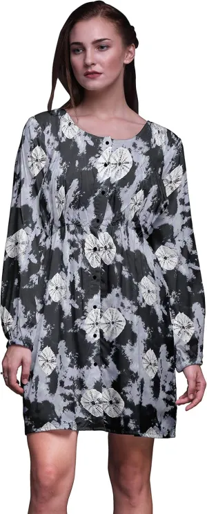 Bimba Gray Bandhani Tie-Dye Button Down Midi Shift Dress Women Shirt Summer Causal Tunic-XX-Large