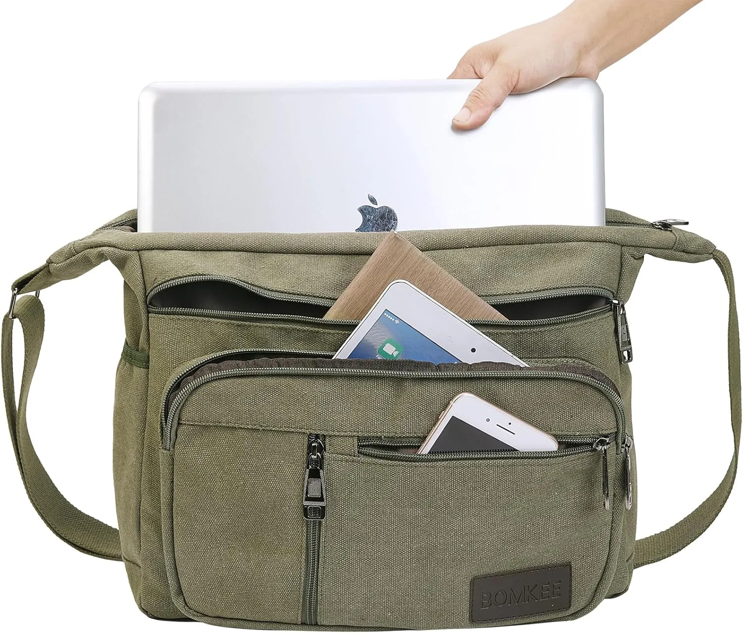 BOMKEE Canvas Messenger Bag, Satchel Bag Vintage Canvas Shoulder Bags Crossbody Laptop Side Bag for Work School Travel