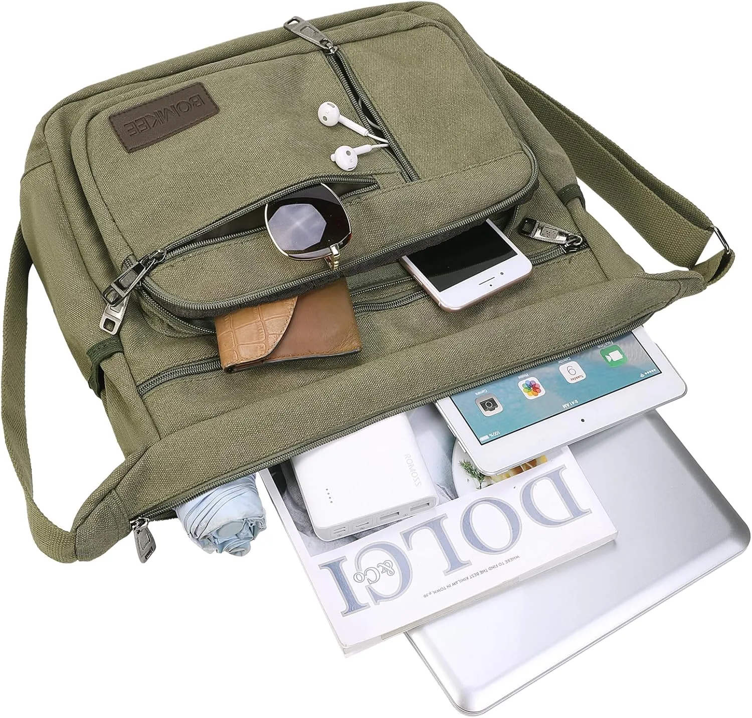 BOMKEE Canvas Messenger Bag, Satchel Bag Vintage Canvas Shoulder Bags Crossbody Laptop Side Bag for Work School Travel
