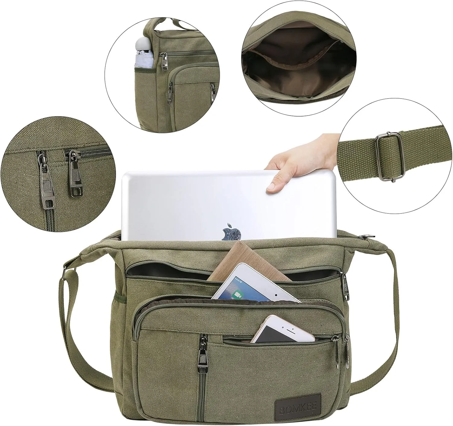 BOMKEE Canvas Messenger Bag, Satchel Bag Vintage Canvas Shoulder Bags Crossbody Laptop Side Bag for Work School Travel
