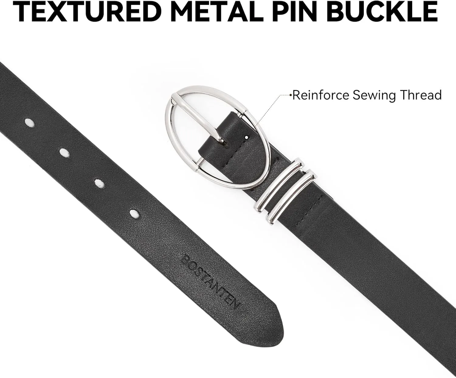 BOSTANTEN Women Belts For Jeans Dresses Pants Trendy Ladies Leather Waist Black Belt with Silver Oval Buckle