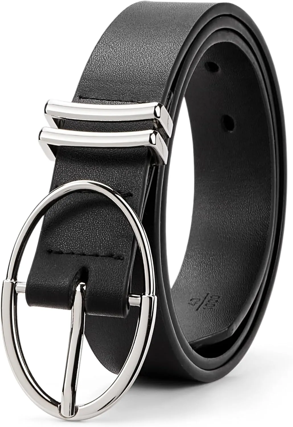 BOSTANTEN Women Belts For Jeans Dresses Pants Trendy Ladies Leather Waist Black Belt with Silver Oval Buckle
