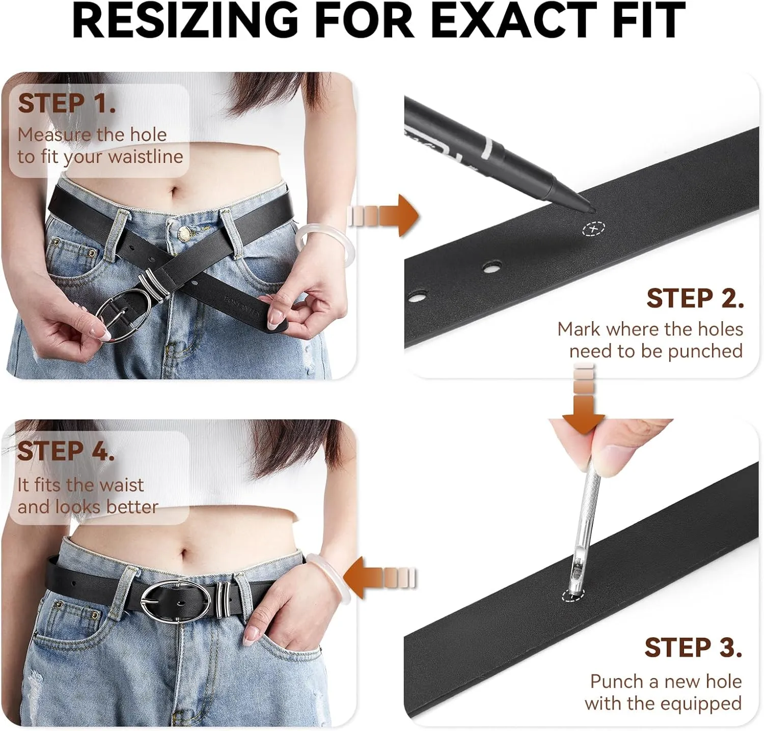 BOSTANTEN Women Belts For Jeans Dresses Pants Trendy Ladies Leather Waist Black Belt with Silver Oval Buckle