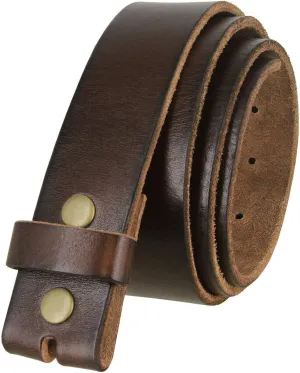 BS040 One Piece Genuine Full Grain Leather 1-1/2" wide Replacement Belt Strap with Snaps on for Women