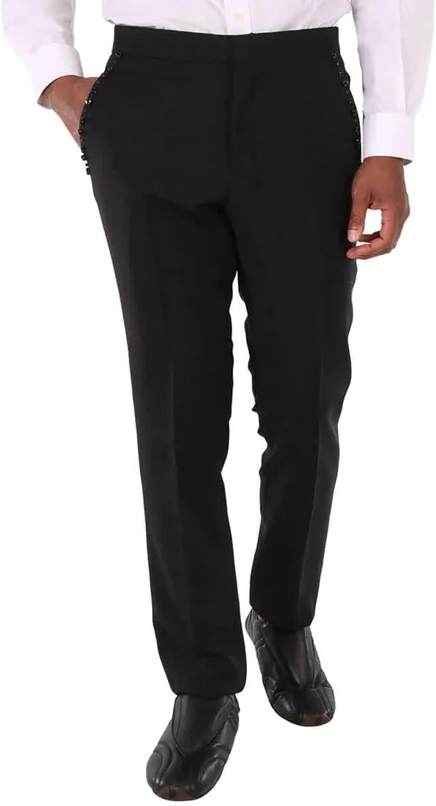 BURBERRY Men's Black Embellished Mohair Wool Classic Fit Tailored Pants, Brand Size 48 (Waist Size 32.7")