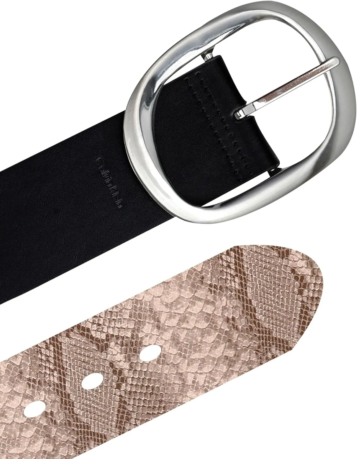 Calvin Klein Women's Two-in-One Flip-to-Reverse Statement Buckle Wide Fashion Reversible Belt (Regular & Plus Sizes)