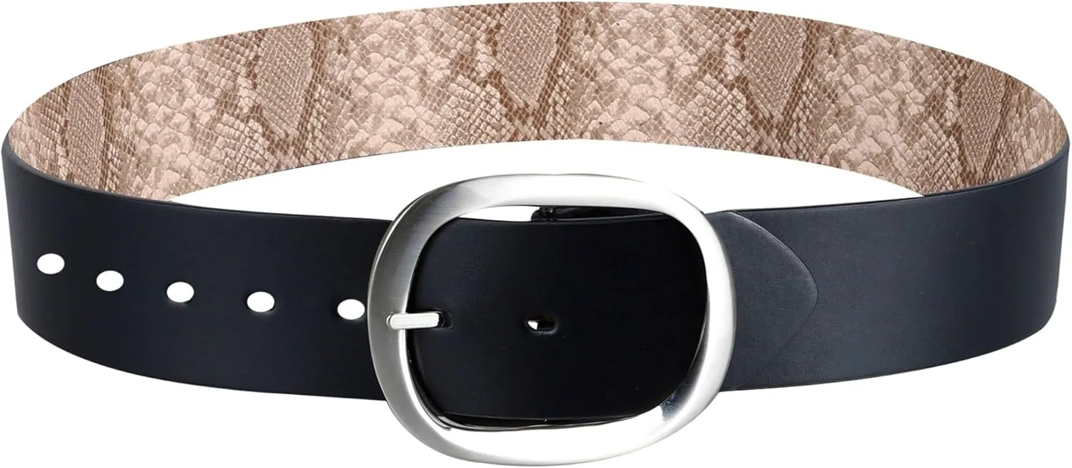 Calvin Klein Women's Two-in-One Flip-to-Reverse Statement Buckle Wide Fashion Reversible Belt (Regular & Plus Sizes)