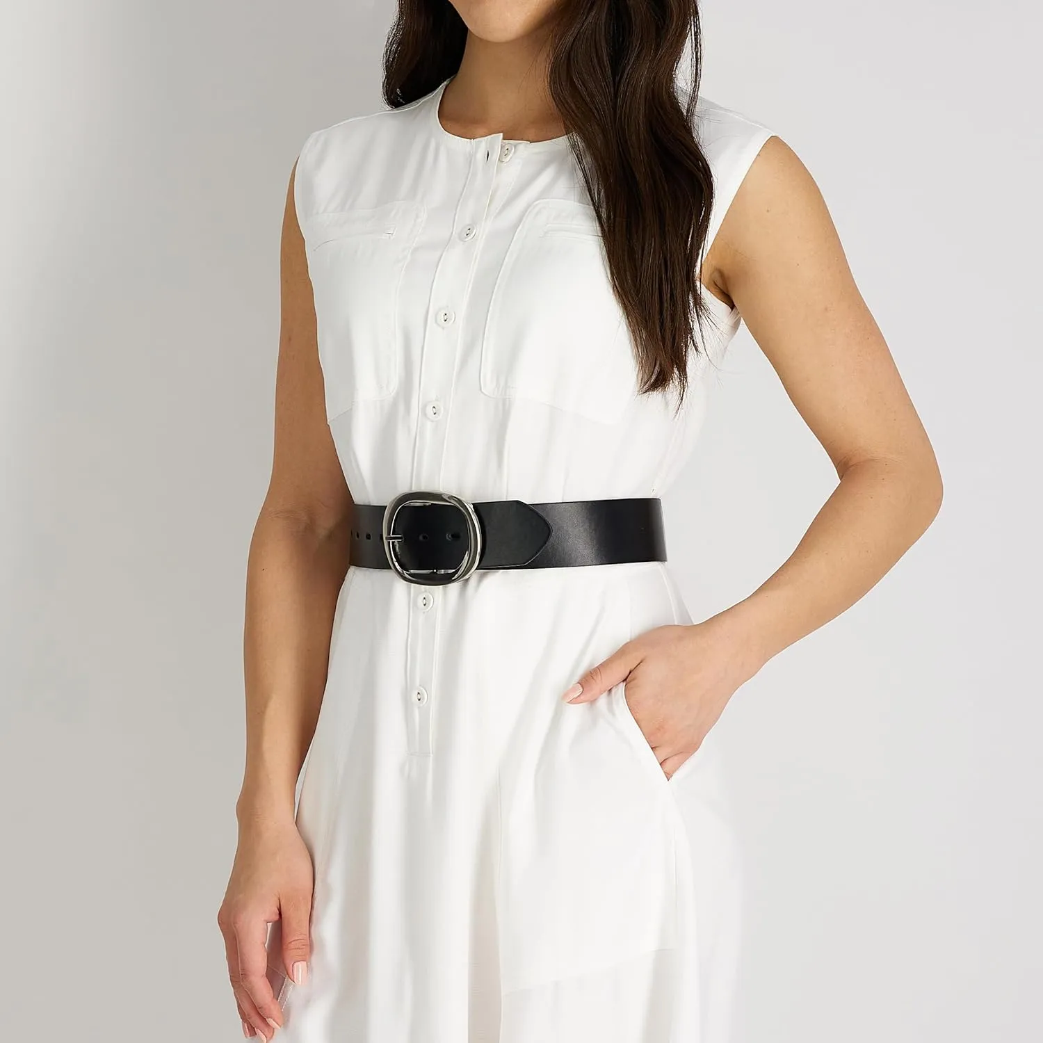 Calvin Klein Women's Two-in-One Flip-to-Reverse Statement Buckle Wide Fashion Reversible Belt (Regular & Plus Sizes)