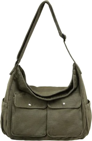 Canvas Messenger Bag Large Hobo Crossbody Bag for Women and Men Canvas Shoulder Tote Bag with Multiple Pockets for Work