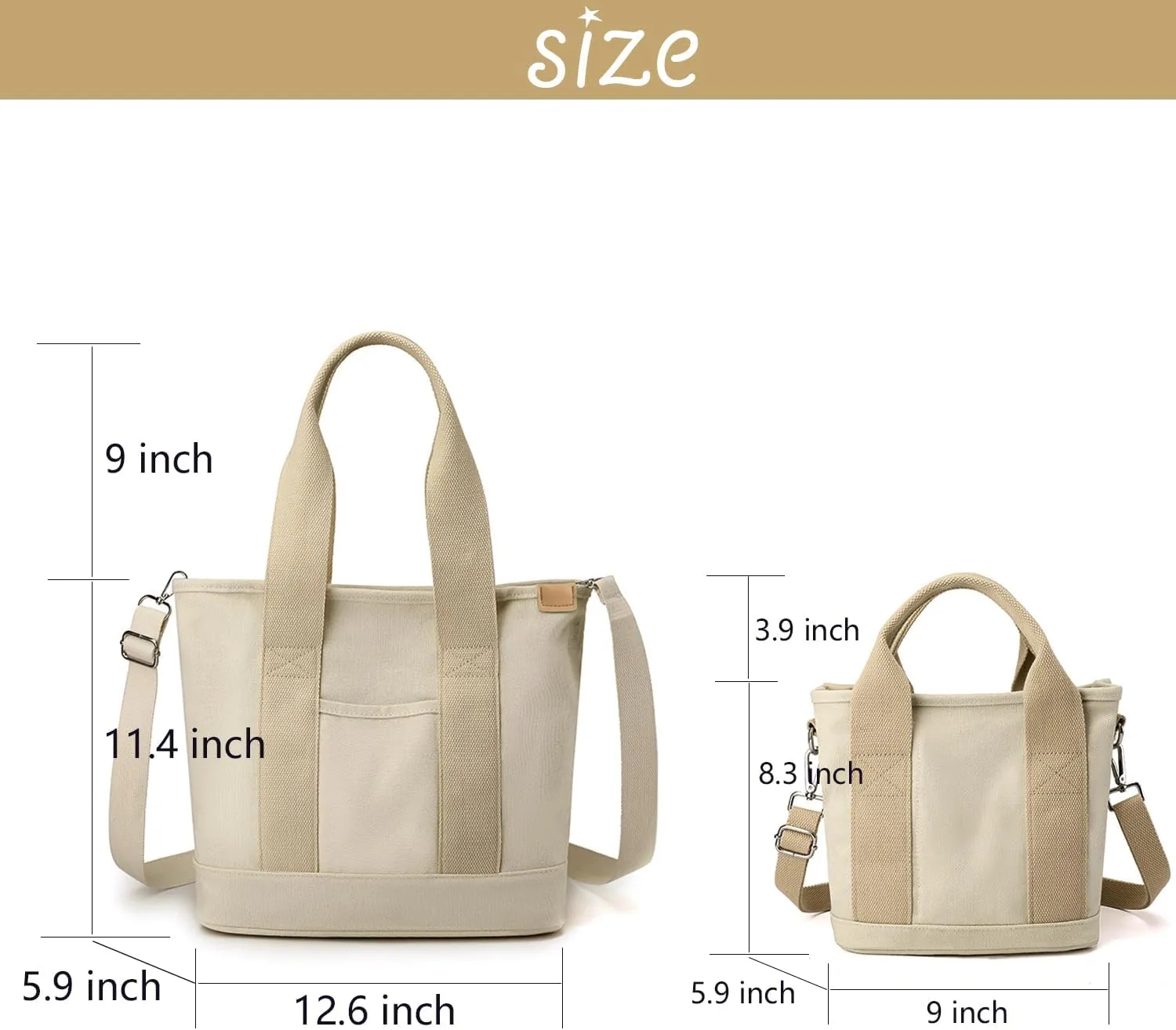 Canvas Tote Bag for Women,Small Totes Bags with Zipper Cute Crossbody Purse with Pockets Large Shoulder Handbag,2 Sizes