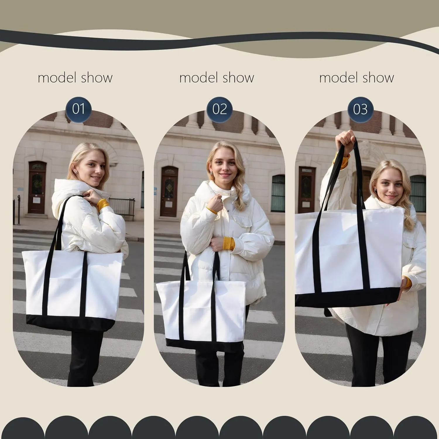 Canvas Tote Bag with External Pocket Extra Large Canvas Tote Bag Heavy Duty Grocery Shopping Bags Weekender Bag