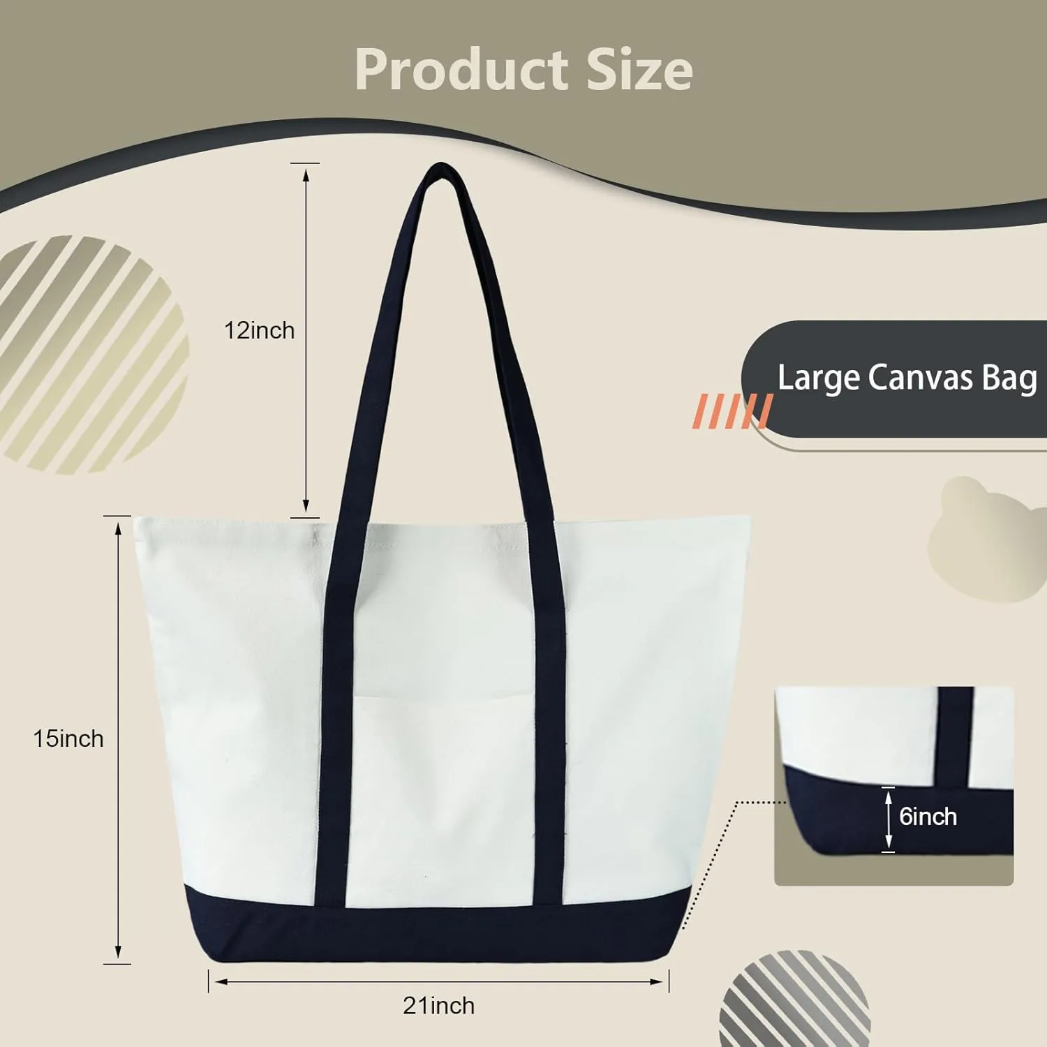 Canvas Tote Bag with External Pocket Extra Large Canvas Tote Bag Heavy Duty Grocery Shopping Bags Weekender Bag