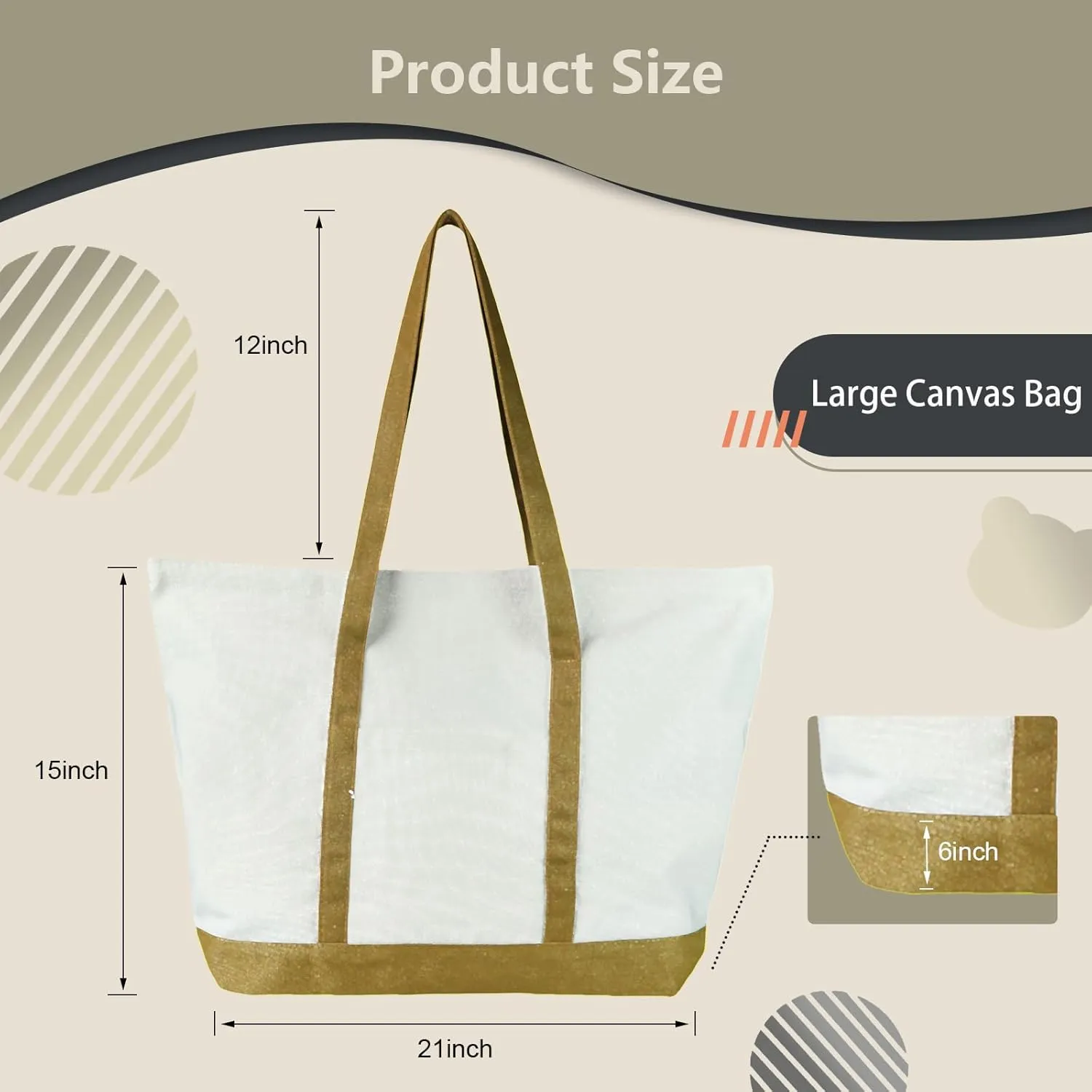 Canvas Tote Bag with External Pocket Extra Large Canvas Tote Bag Heavy Duty Grocery Shopping Bags Weekender Bag