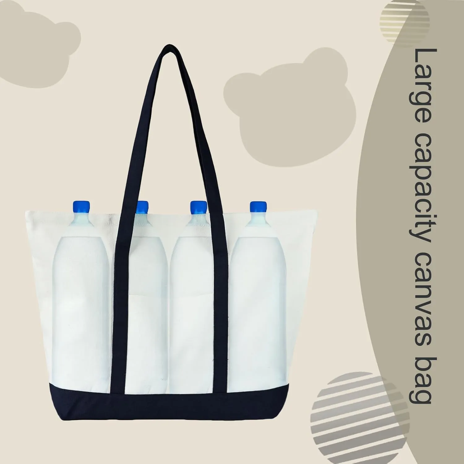 Canvas Tote Bag with External Pocket Extra Large Canvas Tote Bag Heavy Duty Grocery Shopping Bags Weekender Bag