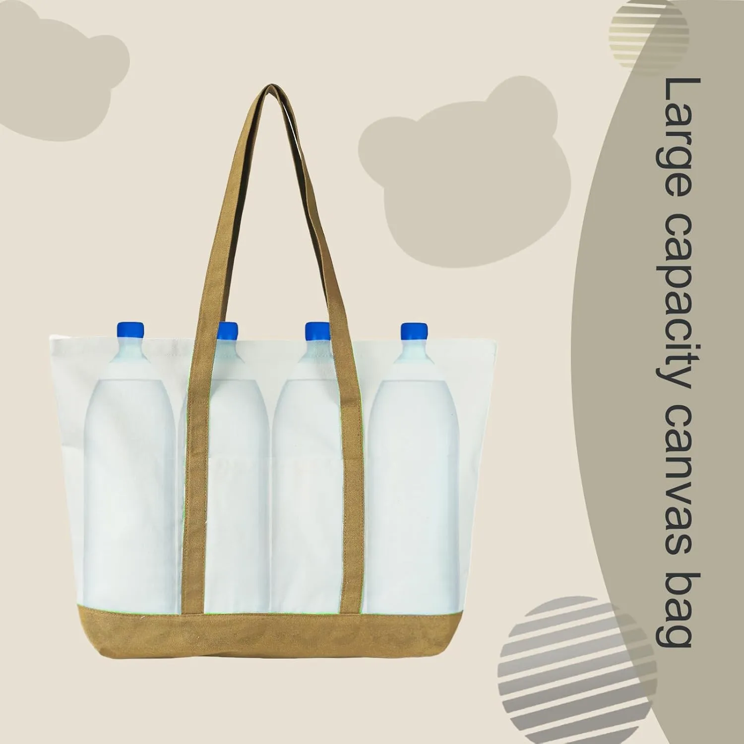 Canvas Tote Bag with External Pocket Extra Large Canvas Tote Bag Heavy Duty Grocery Shopping Bags Weekender Bag