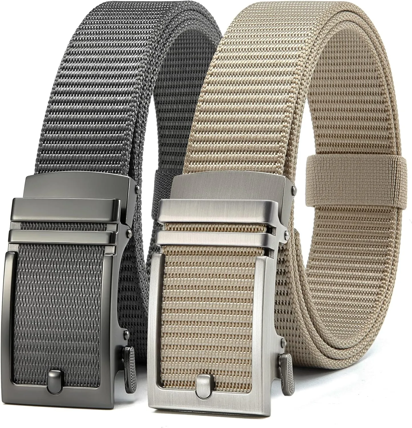 CHAOREN Ratchet Belts for Men 2 Pack - Casual Web Nylon Mens Belt 1 3/8" - Automatic Adjustable Buckle Fit Jeans