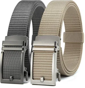 CHAOREN Ratchet Belts for Men 2 Pack - Casual Web Nylon Mens Belt 1 3/8" - Automatic Adjustable Buckle Fit Jeans