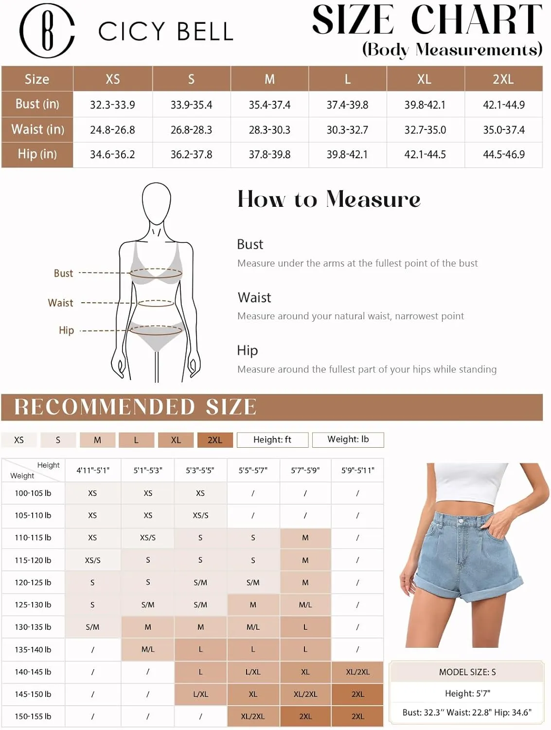 Cicy Bell Womens High Waisted Jean Shorts Casual Summer Wide Leg Rolled Hem Denim Shorts with Pockets