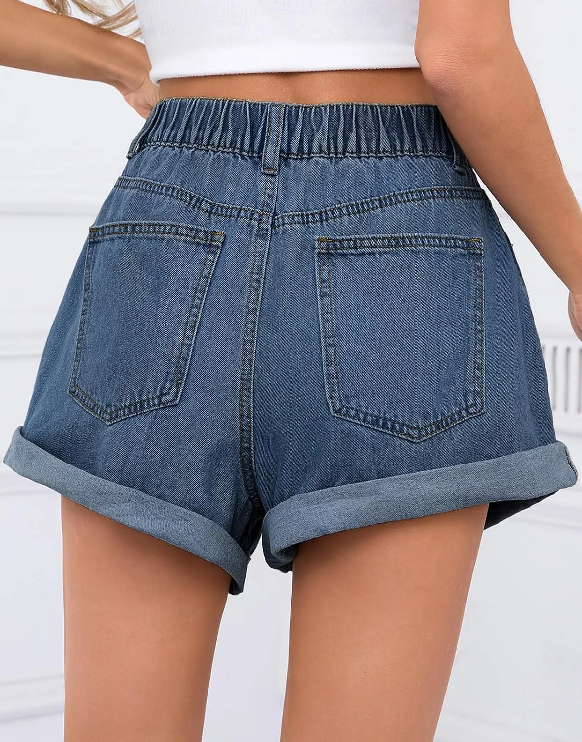 Cicy Bell Womens High Waisted Jean Shorts Casual Summer Wide Leg Rolled Hem Denim Shorts with Pockets