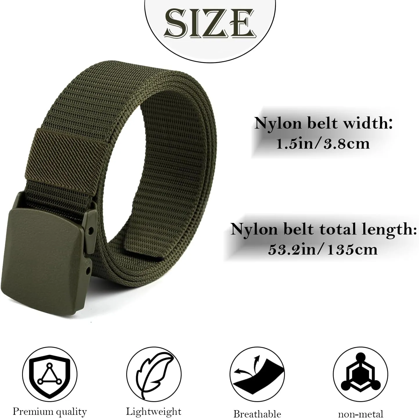 Coobbar 3-Pack Adjustable Nylon Military & Outdoor Men's Web Belt With Plastic Buckle - Durable Canvas Belt