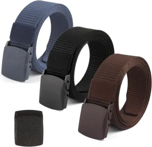 Coobbar 3-Pack Adjustable Nylon Military & Outdoor Men's Web Belt With Plastic Buckle - Durable Canvas Belt