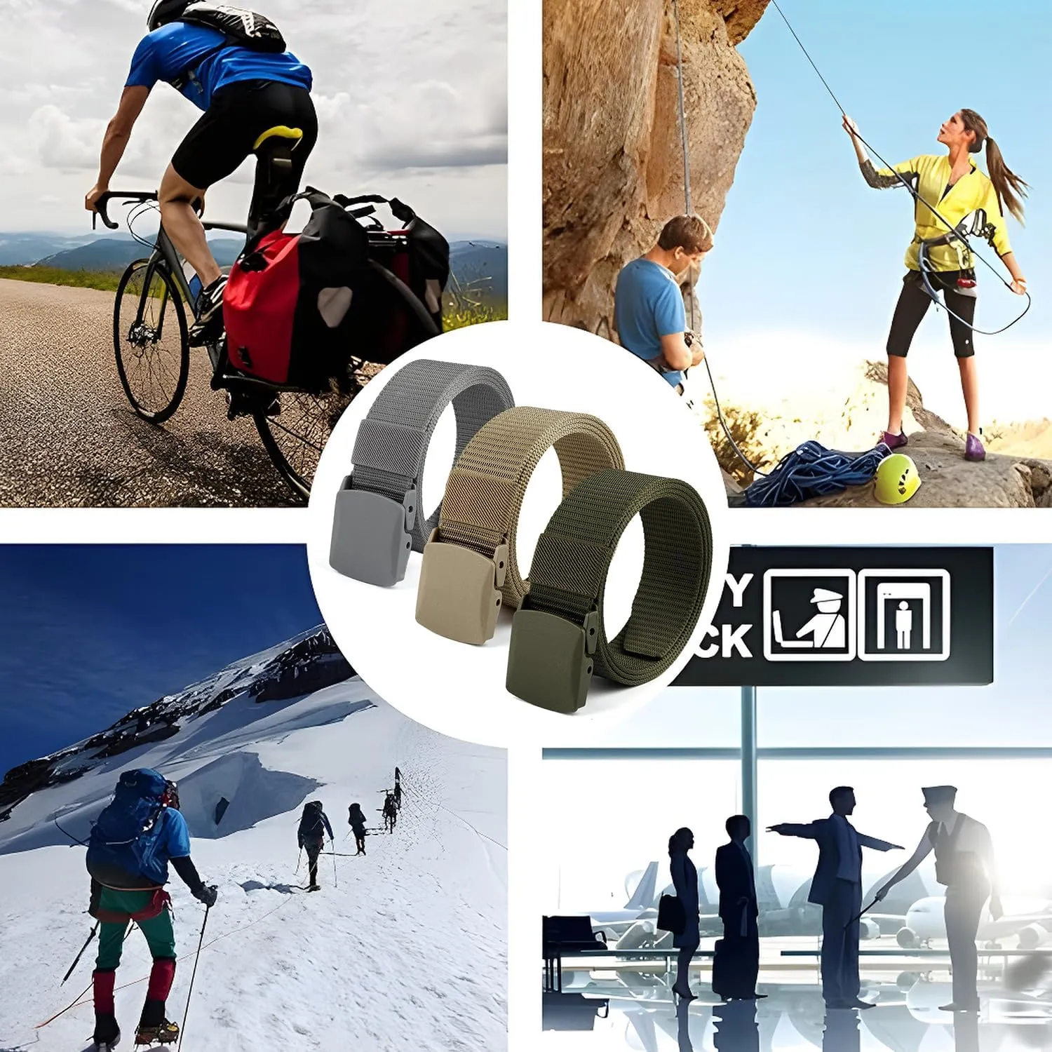 Coobbar 3-Pack Adjustable Nylon Military & Outdoor Men's Web Belt With Plastic Buckle - Durable Canvas Belt