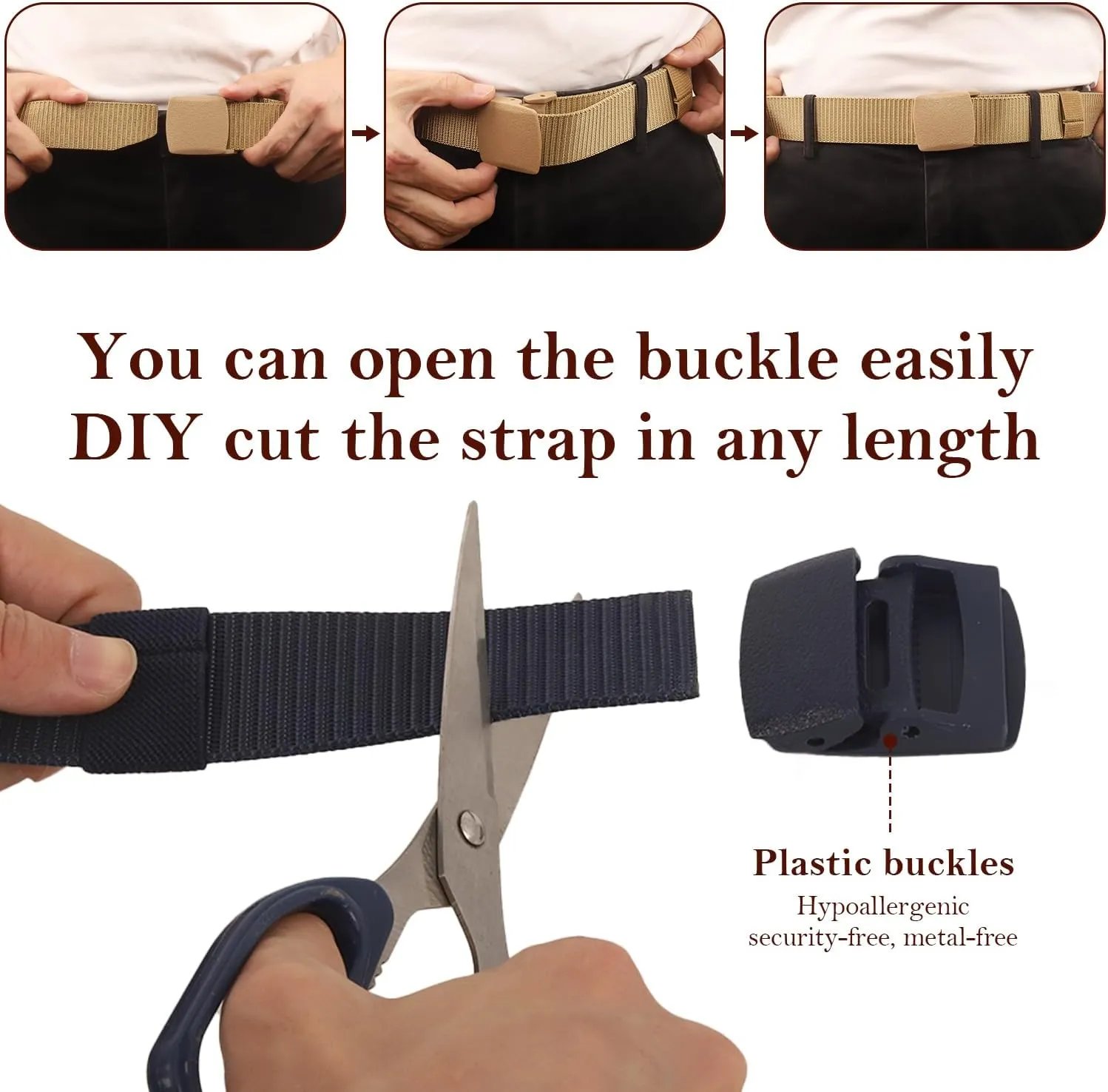 Coobbar 3-Pack Adjustable Nylon Military & Outdoor Men's Web Belt With Plastic Buckle - Durable Canvas Belt
