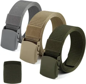 Coobbar 3-Pack Adjustable Nylon Military & Outdoor Men's Web Belt With Plastic Buckle - Durable Canvas Belt