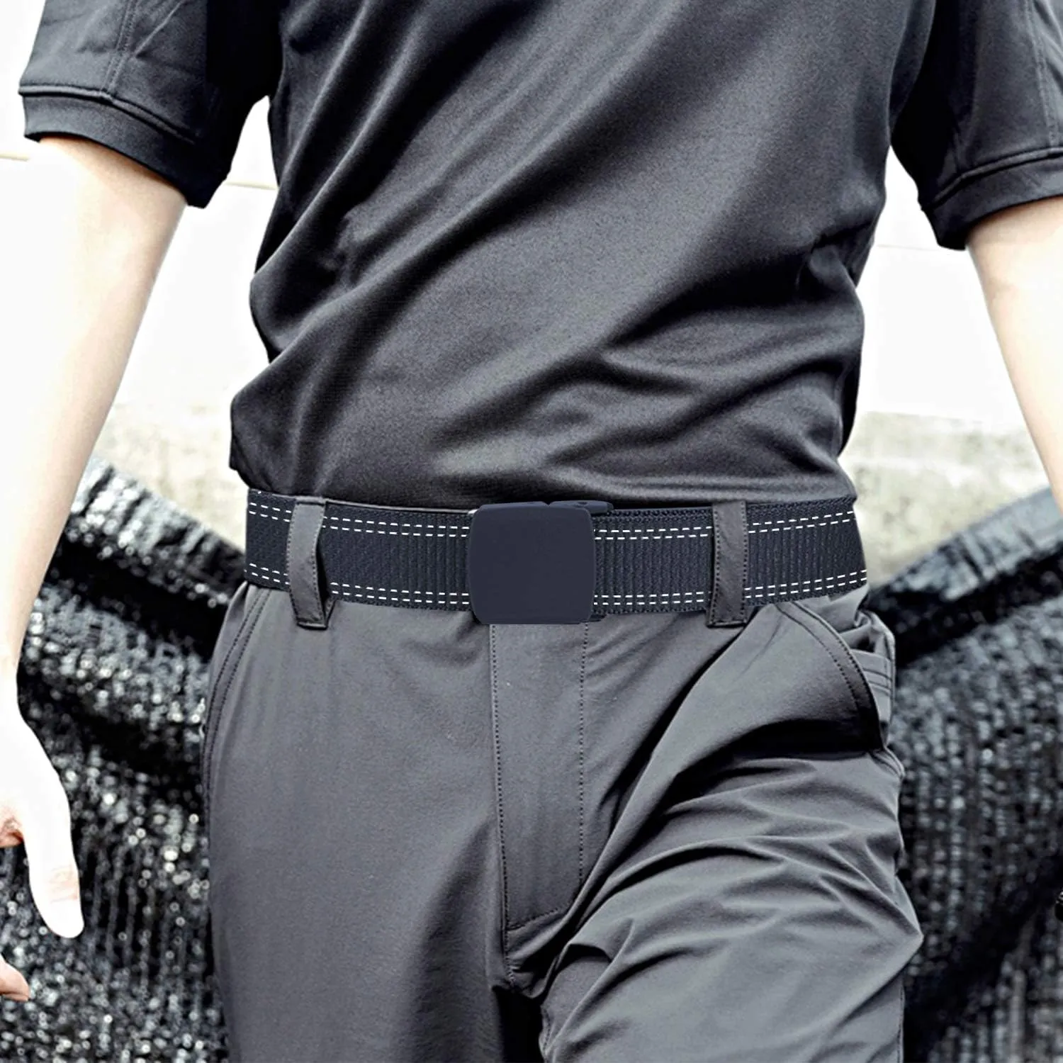 Coobbar 3-Pack Nylon Canvas Belt Plastic Buckle Belt Travel Adjustable Nylon Web Slide Belt