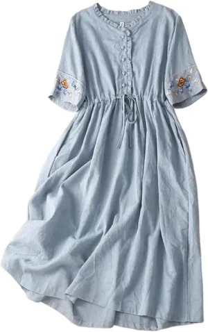 Cotton Linen Dress Women Boho Maxi Dress Summer Cute Summer Dresses A Line T Shirt Flowy Sundress Beach Vacation