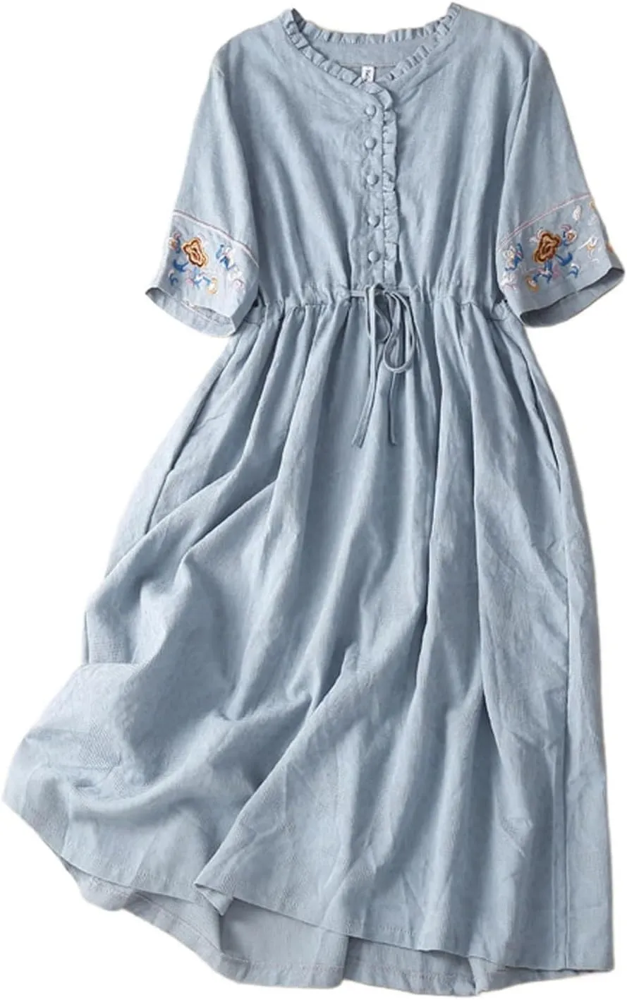 Cotton Linen Dress Women Boho Maxi Dress Summer Cute Summer Dresses A Line T Shirt Flowy Sundress Beach Vacation