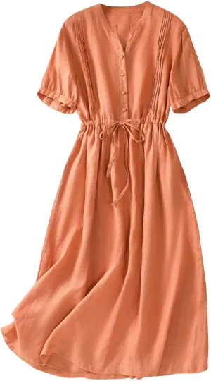 Cotton Linen Dresses for Women Summer Embroidered Sleeve A Line Comfy Cotton Maxi Dress Trendy Summer Vacation Clothes