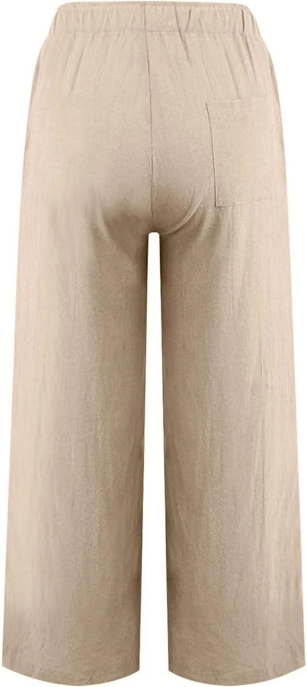 Cotton Linen Pants Women Summer Wide Leg Casual Loose Trousers Drawstring High Waist Palazzo Pants with Pockets 2025