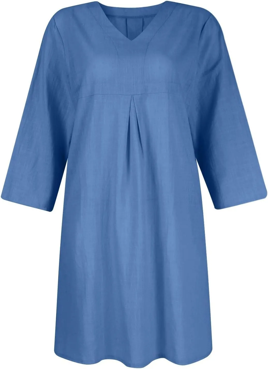 Cotton Linen Summer Midi Dresses for Women 2025 Vacation Plus Size 3/4 Sleeve V-Neck Dress Elegant Plain Beach Dress