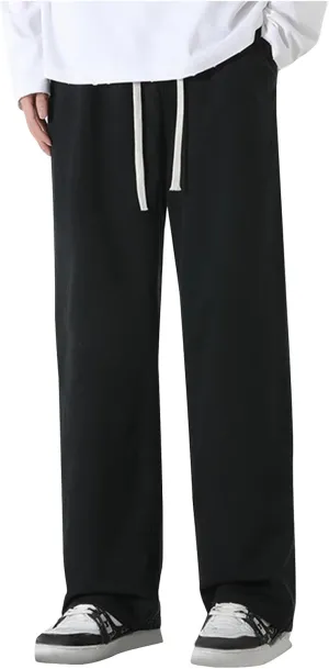 Cotton Pants for Men Straight Leg Stretch Jeans Sweatpants Trendy Teen Boys Drawstring Casual Denim Pants Relaxed Fit