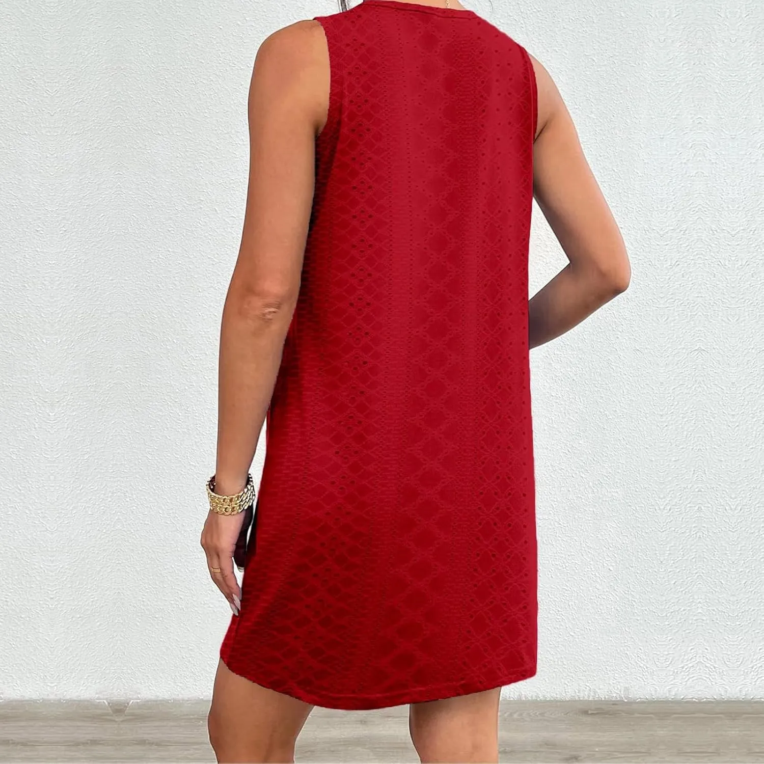 Coverup Summer Dresses for Women Fashion Mini Dress Breathable Eyelet Sleeveless Tank Dress A Line Dresses with Pockets