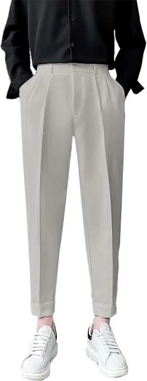 CRNTCEM Men's Cropped Golf Pants Ankle-Length Flat-Front Business Formal Dress Pants Pleated Straight Leg Casual Trousers