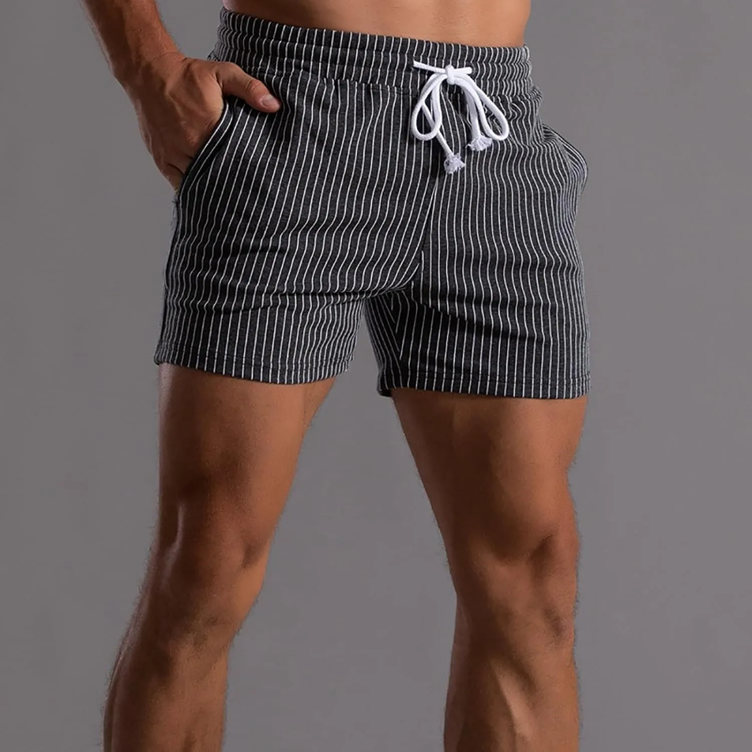CRNTCEM Men's Gym Workout Cotton Shorts Quick Dry Exercise Tennis Athletic Running Shorts Drawstring Knitted Lounge Shorts